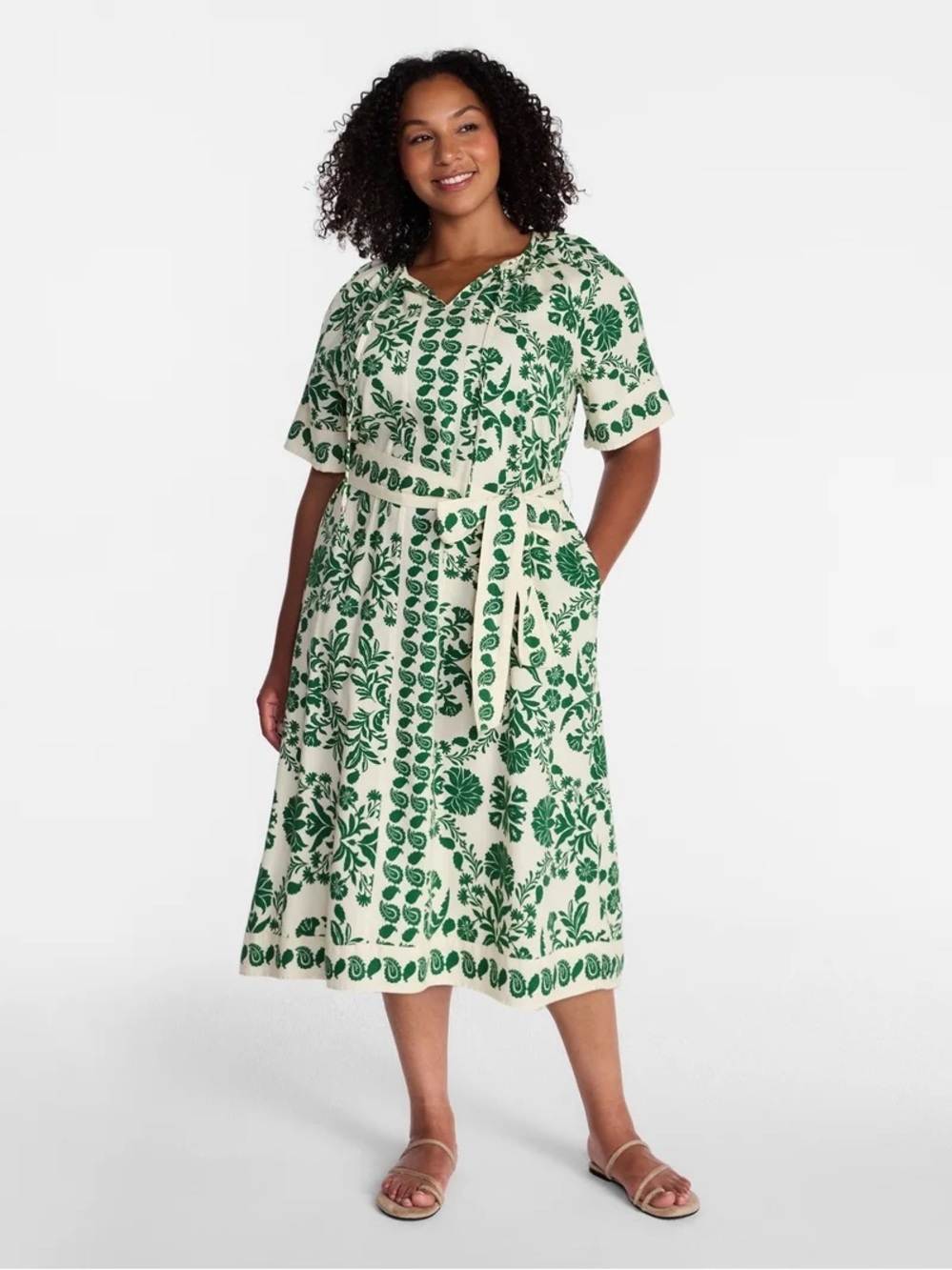 Relax 

Time and Tru Women’s Border Print Linen Blend Midi Dress, Sz Large - Picture 3 of 5